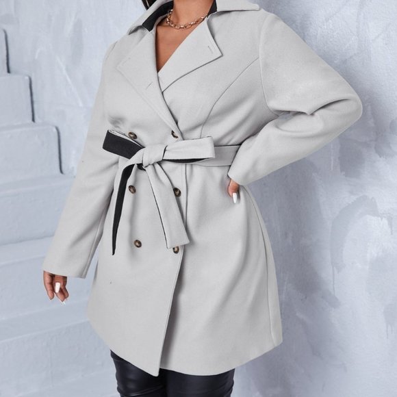 Beige Business Classic Double Breasted Lapel Neck - Picture 10 of 10